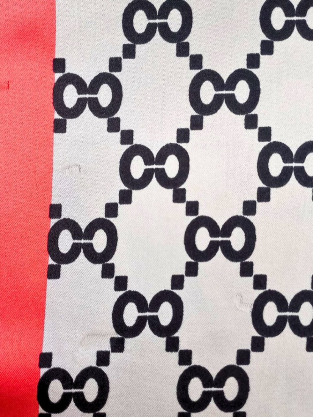 Vintage Geometric Monogram Silk Feel Scarf - Black, White & Red Border Square - Picture 7 of 9